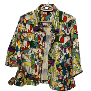 Women’s Mirror Image Colourful Abstract Jean Jacket Size Large